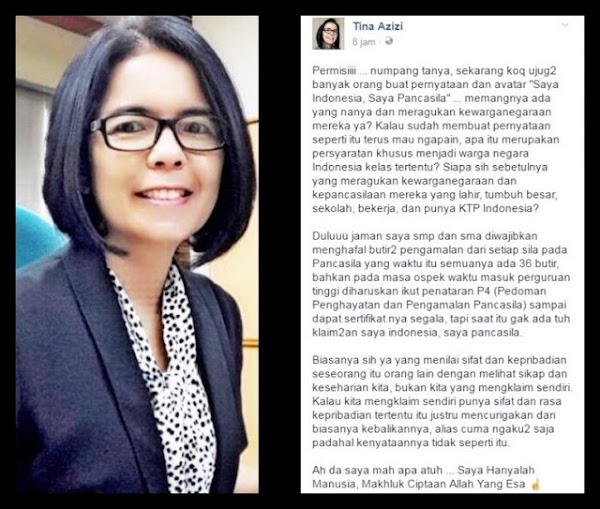Tina Azizi: Yang Ngaku-ngaku "Saya Indonesia, Saya Pancasila" Biasanya Malah Sebaliknya