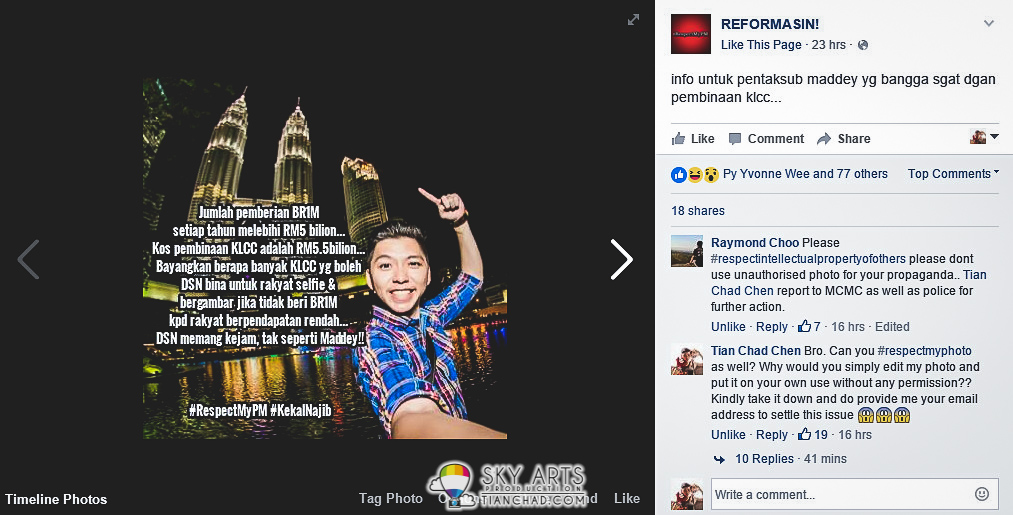 selfie photo of KLCC being misused by unauthorized party political message 4