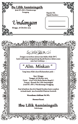 Contoh Undangan Tahlil dan Walimah - belajar bisnis