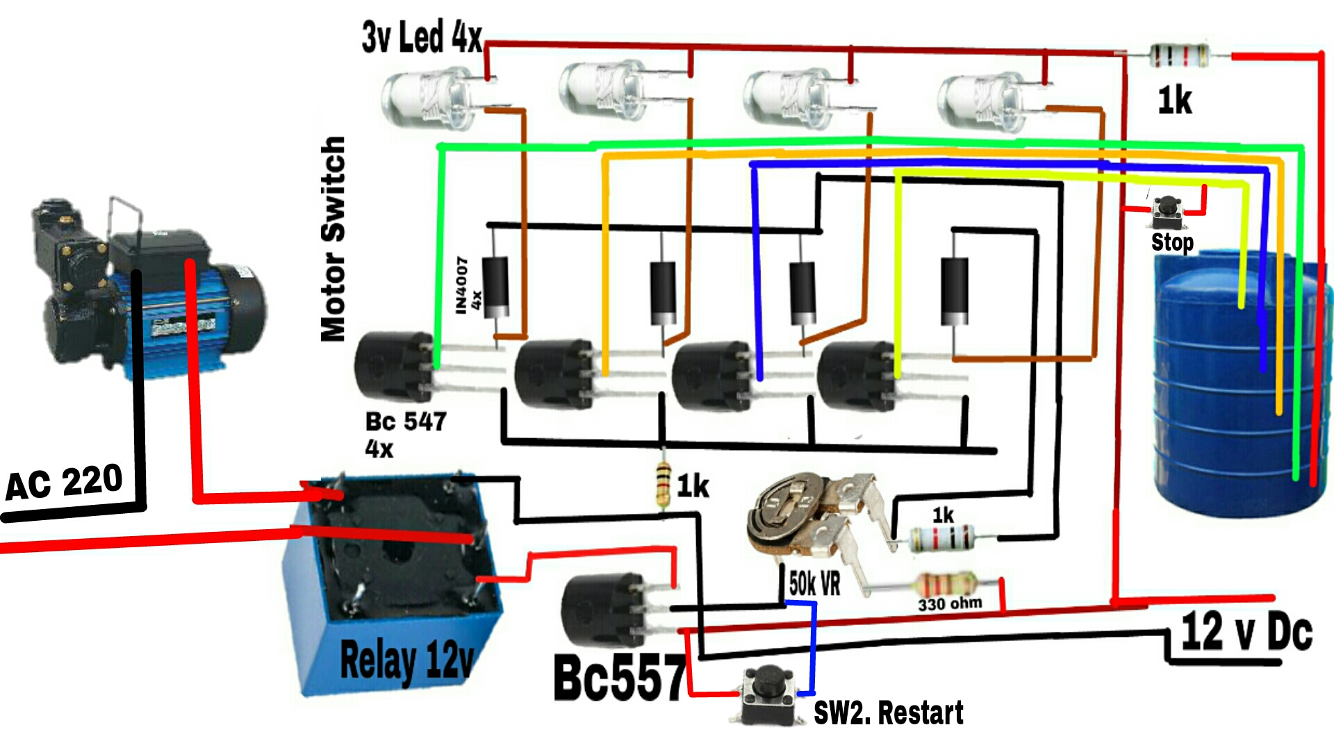 How to make water tank overflow auto cut off switch
