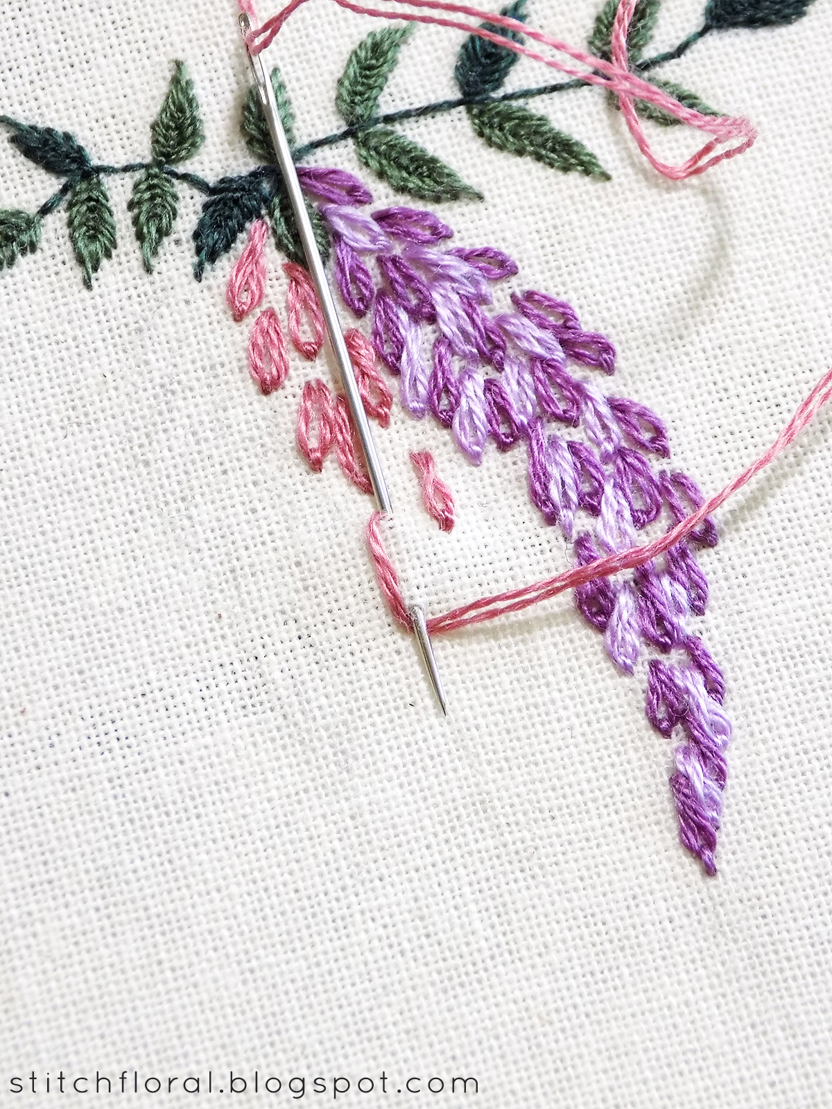 Hand embroidered Wisteria Free PDF pattern & tutorial Stitch Floral