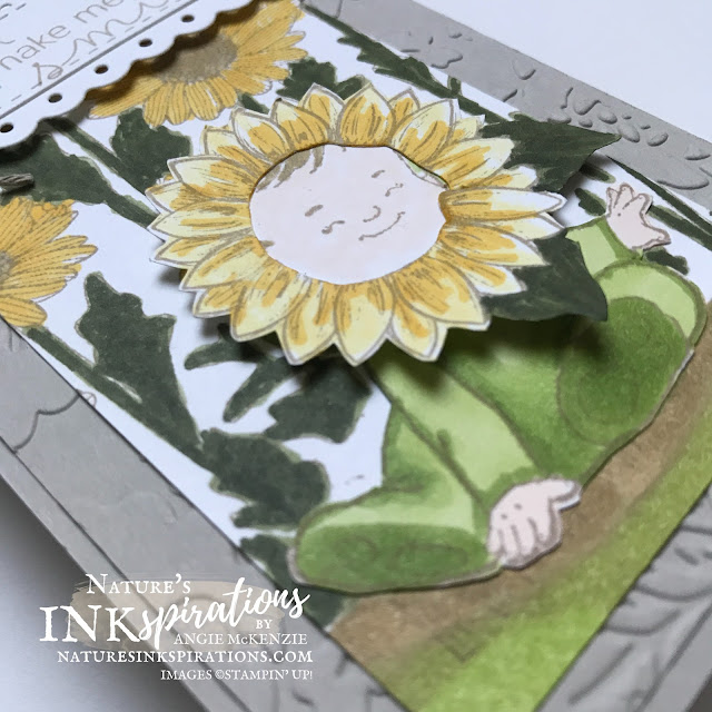 By Angie McKenzie for Ink.Stamp.Share. Showcase Blog Hop; Click READ or VISIT to go to my blog for details! Featuring the Daisy Garden Cling Stamp Set, the Wildly Adorable Cling Stamp Set, the Celebrate Sunflowers Cling Stamp Set, the Hydrangea Haven Photopolymer Stamp Set along with the Meadows Dies, Scalloped Contours Dies and the Pretty Flowers Embossing Folder by Stampin' Up!® to create a mini slim occasion card and envelope; #stampinup #cardtechniques #cardmaking #daisygardenstampset #wildlyadorablestampset #celebratesunflowersstampset #hydrangeahavenstampset #annegeddesinspired #meadowdies #scallopedcontoursdies #bakerstwineessentialspack #crumbcaketwine #sunflowerlittleone #stampingtechniques  #stampinupcolorcoordination #inkstampshareshowcasebloghop #naturesinkspirations #stamparatus #masking #coloringwithblends #fussycutting  #diycards #handmadecards