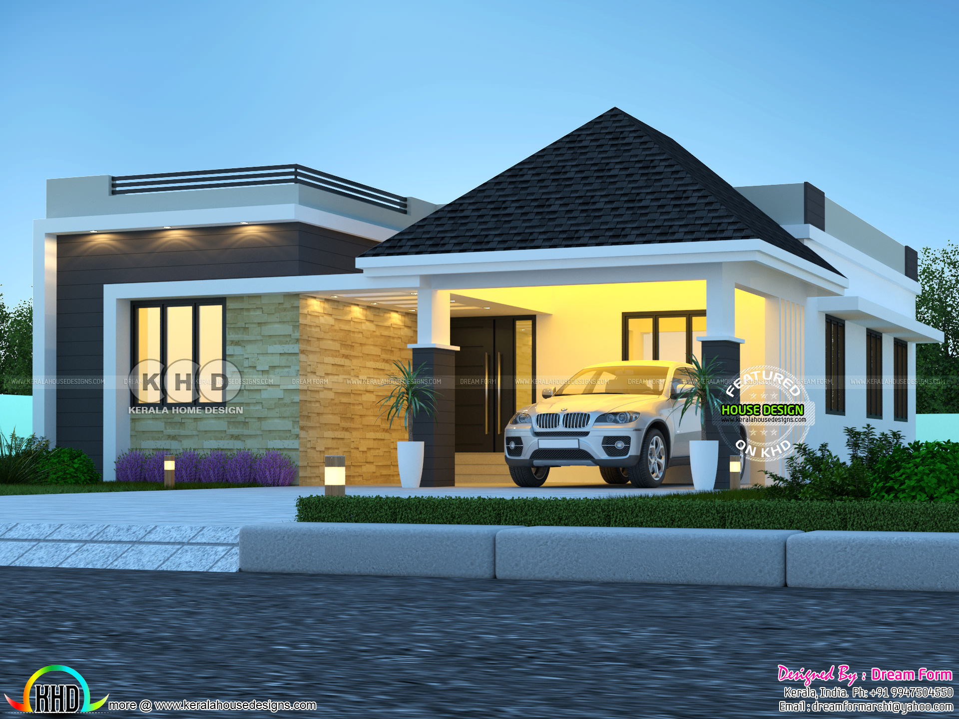 3 bedrooms 1644 sq.ft single floor modern home design - Kerala home