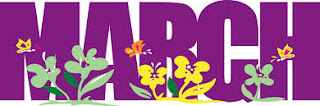 march spelled in purple letters with flowers at the bottom