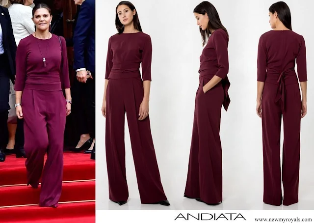 Crown Princess Victoria wore Andiata wine-red Kamille trousers and Kiana blouse