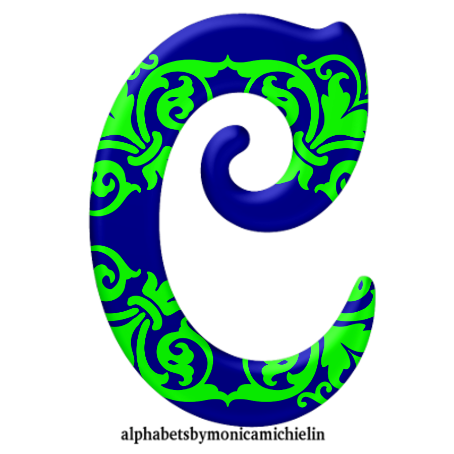Monica Michielin Alfabetos: BLUE AND GREEN DAMASK TEXTURE ALPHABET