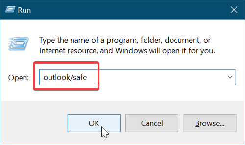 apri Outlook in modalità provvisoria per riparare l'installazione di Microsoft Outlook
