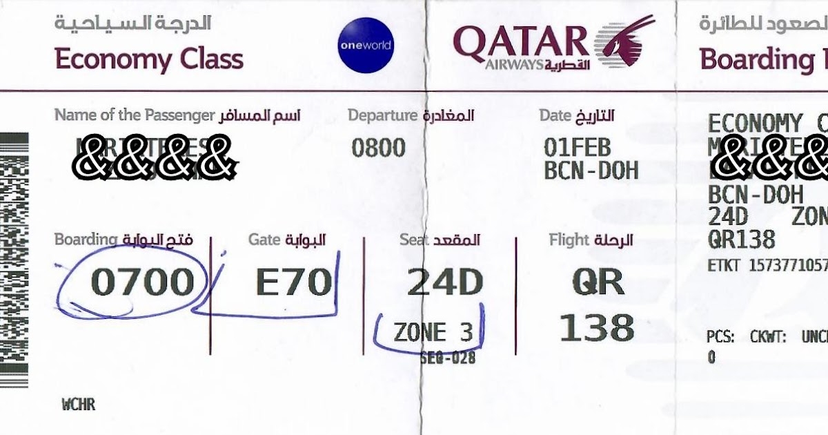The traveler's drawer QATAR AIRWAYS. Boarding pass for the flight QR