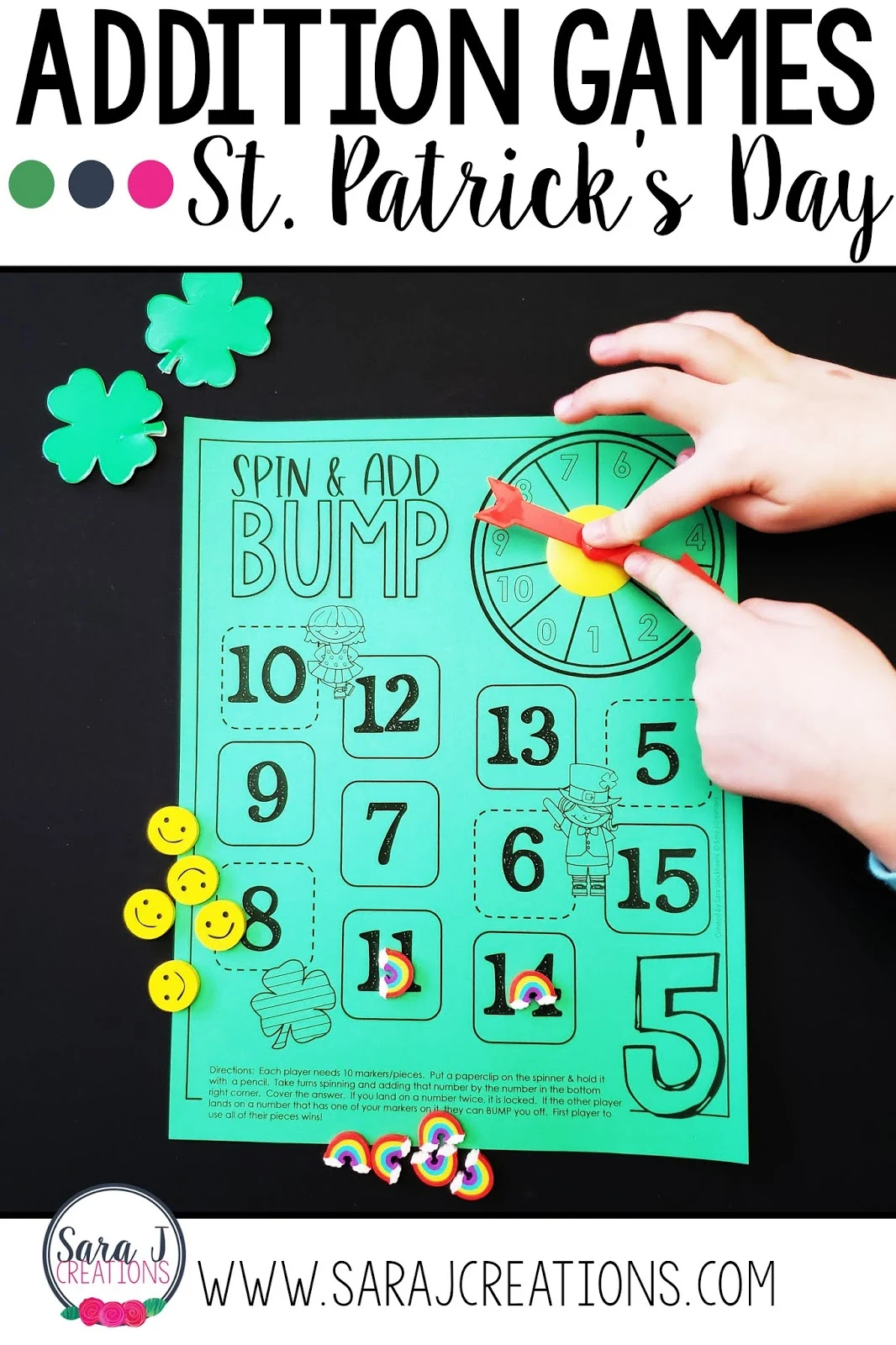 Practice addition facts with these fun St. Patrick's Day math games for kids. Perfect for kindergarten, first grade or second grade as students work on fact fluency.