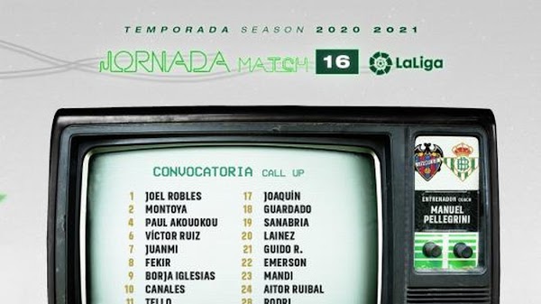 Betis, Canales entre los convocados ante el Levante