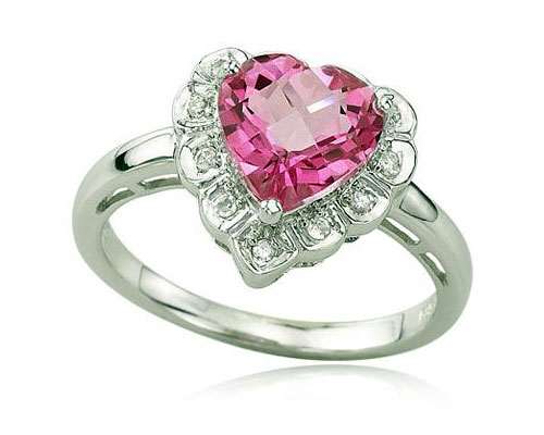 White Gold Pink Topaz Heart Ring