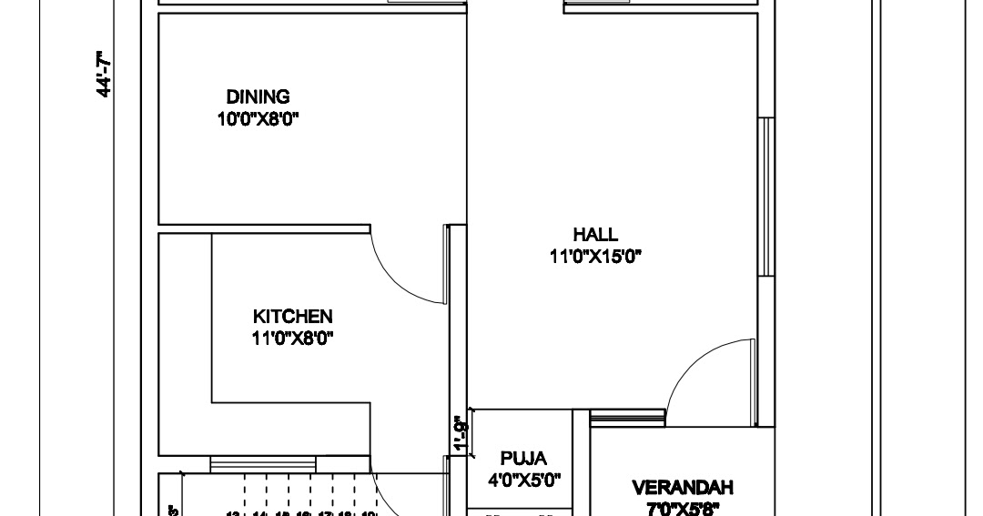 22 x 44 east face 2 bedroom house plan map naksha design