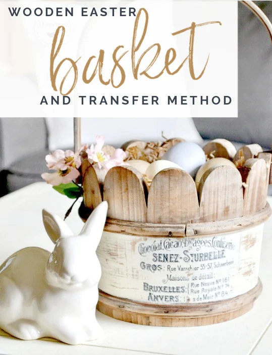 wooden basket with transfer and bunny with overlay