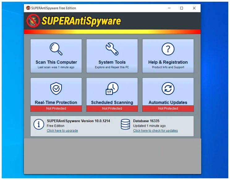 SUPERAntiSpyware Free : Σαρώστε τον υπολογιστή σας για  spyware, adware  Worms, KeyLoggers, HiJackers και άλλους τύπους απειλών