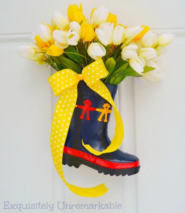 Rain Boot Filled With Tulips For Spring