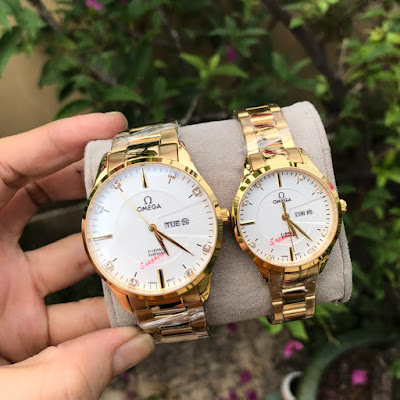 Đồng hồ cặp đôi màu vàng Omega OM 
