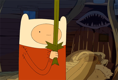 GIF de Finn de Hora de Aventuras y su espada de pasto