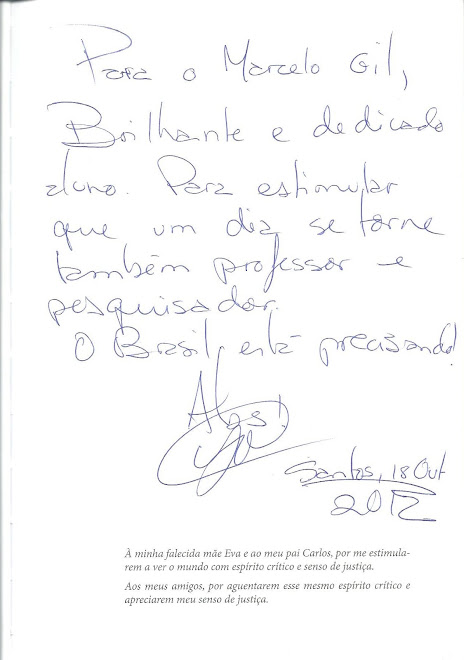 DEDICATÓRIA DO PROFº DR. VLADIMIR GARCIA MAGALHÃES PARA MARCELO GIL, EM 18.10.2012 (Memória)