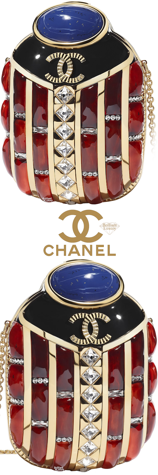 Brilliant Luxury♦Chanel Resing Strass Evening Bag in Gold, Black, Red Brilliant Luxury♦Chanel Resing Strass Evening Bag in Gold, Black, Red