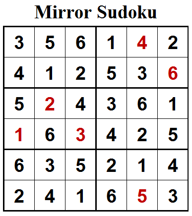 Mirror Sudoku (Mini Sudoku Series #81) Solution