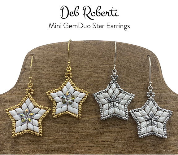 Mini GemDuo Star Earrings, free pattern