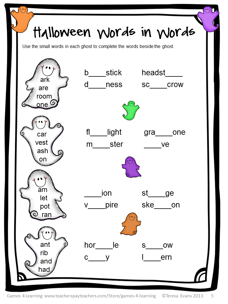 Fun Games 4 Learning Halloween Literacy Freebies