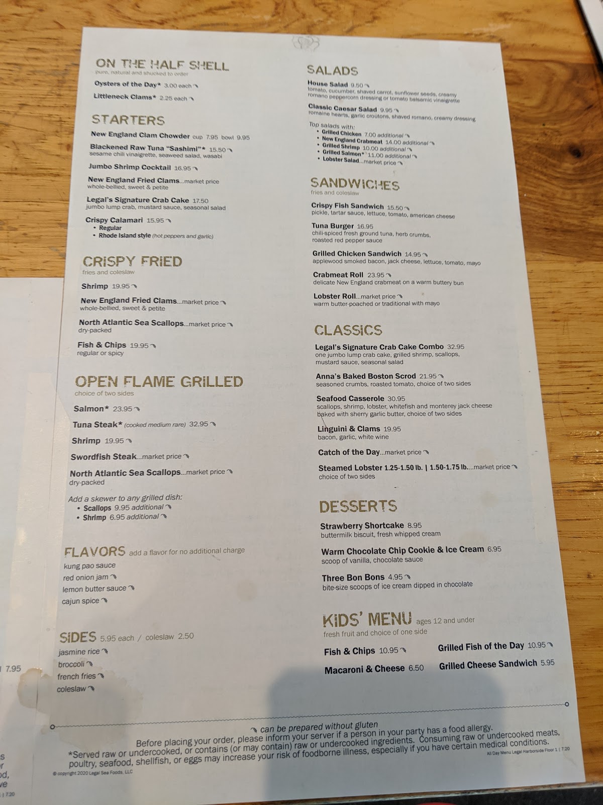 Takeout from Legal Seafood Julie's Dining Club