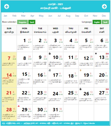 Tamil Calendar March 2021