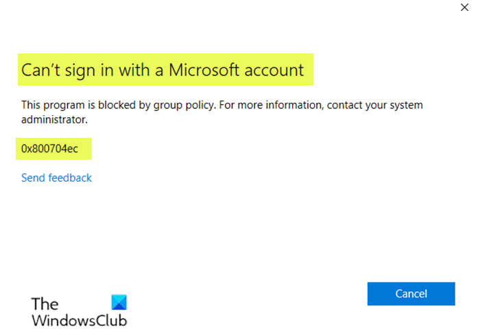 No puedo iniciar sesión con un error de cuenta de Microsoft 0x8000704ec