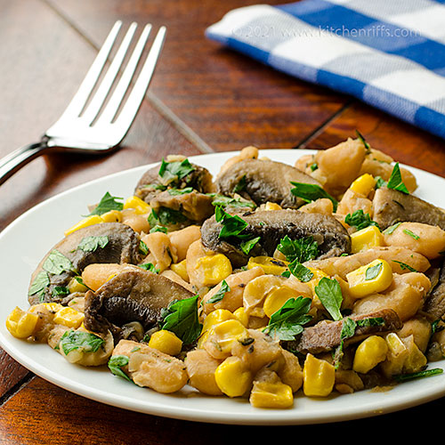 Kitchen Riffs Mushroom, Corn, and White Bean Sauté