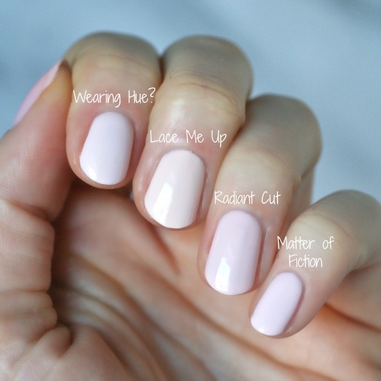 Comparison Pale Pink Gel Coutures Fairy Tailor Lace Me Up Wearing Hue Matter Of Fiction Radiant Cut Blush Worthy Inside Scoop Essie Envy