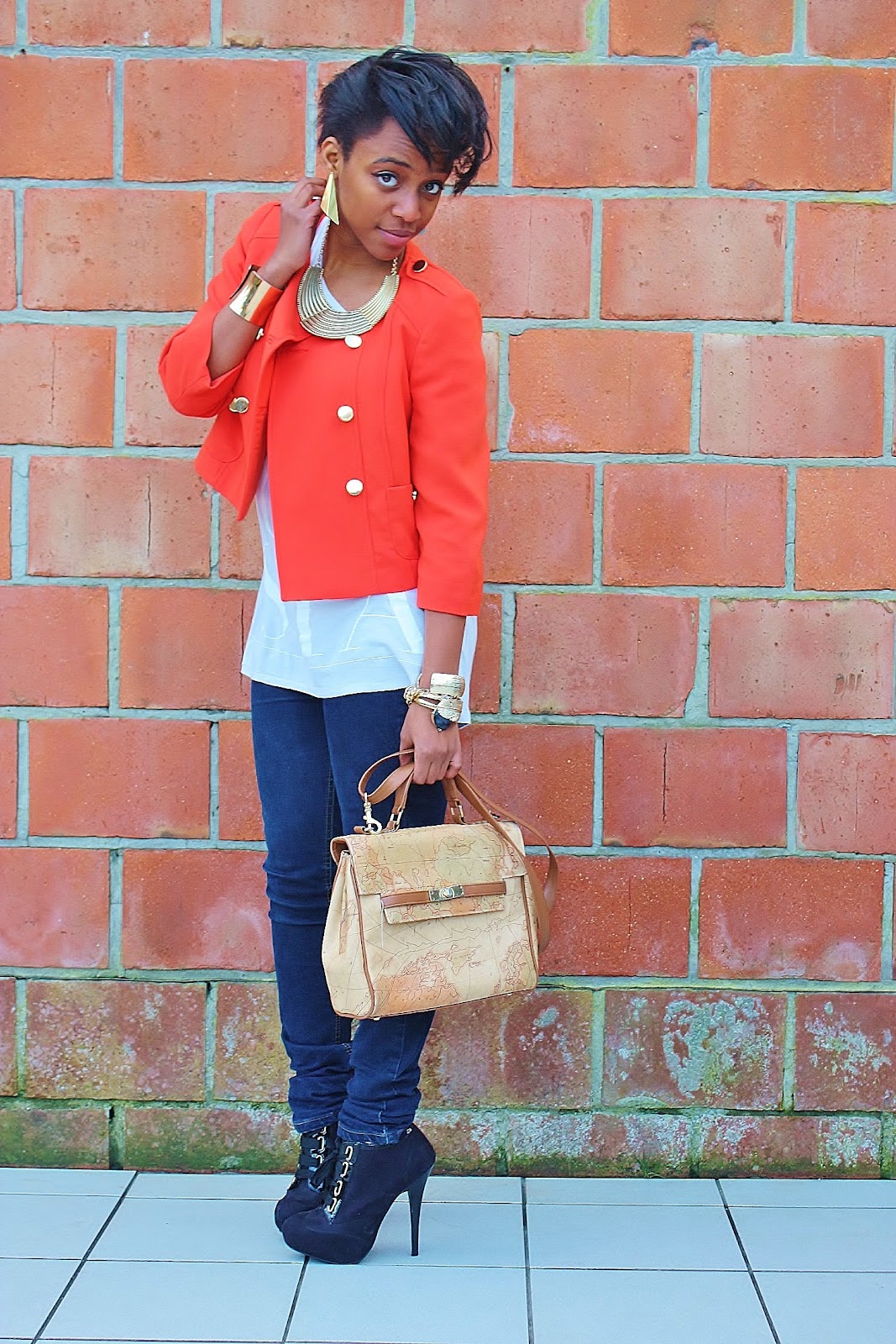 Caramel Boots Outfit Orange, Gold &amp; a Vintage Bag