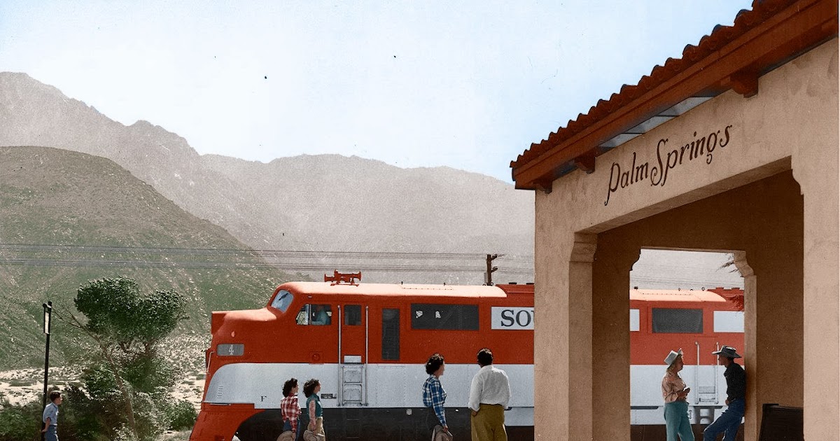 transpress nz Southern Pacific E7 on a passenger train at Palm Springs