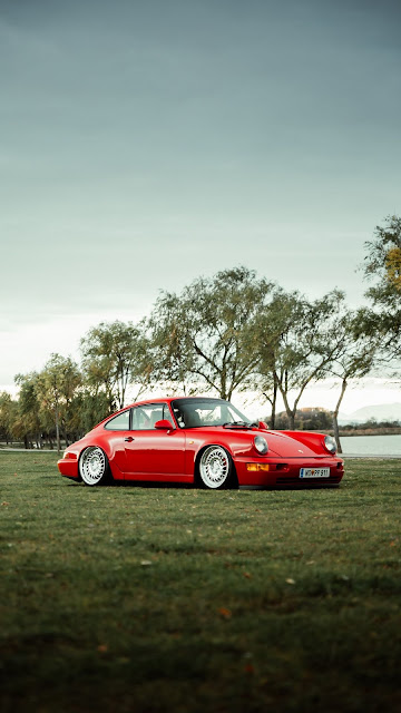 Porsche 911, Red Sports Car, Side view Porsche 911, Red Sports Car, Side view