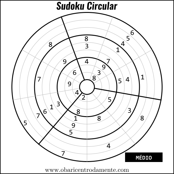 Sudoku Circular para imprimir - nível médio