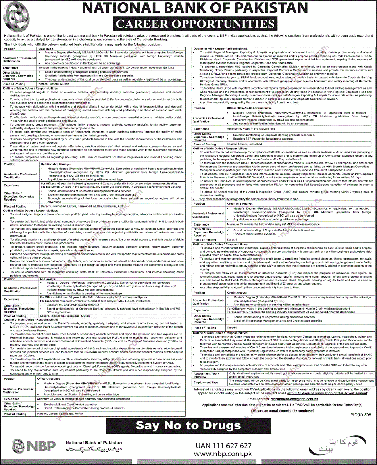 National Bank of Pakistan NBP Jobs August 2019