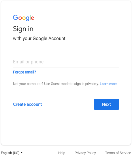 Current Google log in box