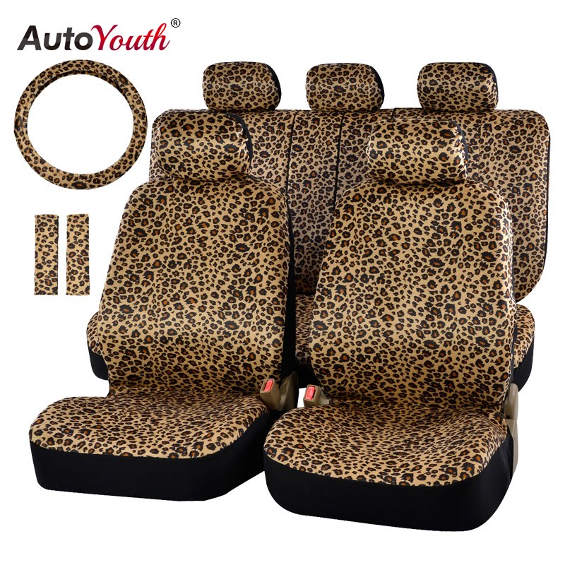 AUTOYOUTH Luxury Leopard Print Car Seat Cover Universal Fit Seat Belt ...