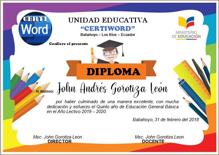 Diploma Elegant Editable En Word Certificados E Imprimibles En Word