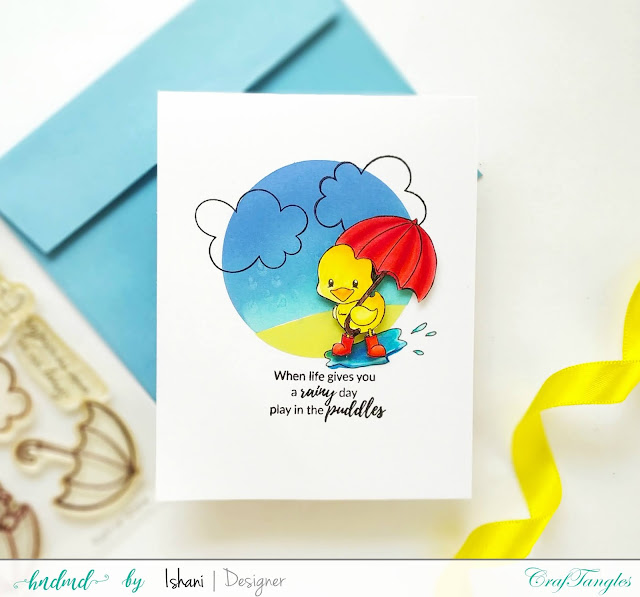 CAS cards, clean and simple cards made easy, Craftangles Rain or shine, Umbrella card, Quillish