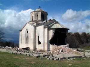 Kosovo Serbian Christian Church in Podujevo, destroyed by Albanians