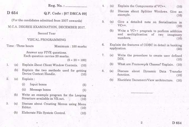 Bharathiar University M.C.A. VISUAL PROGRAMMING - DECEMBER 2017 ...