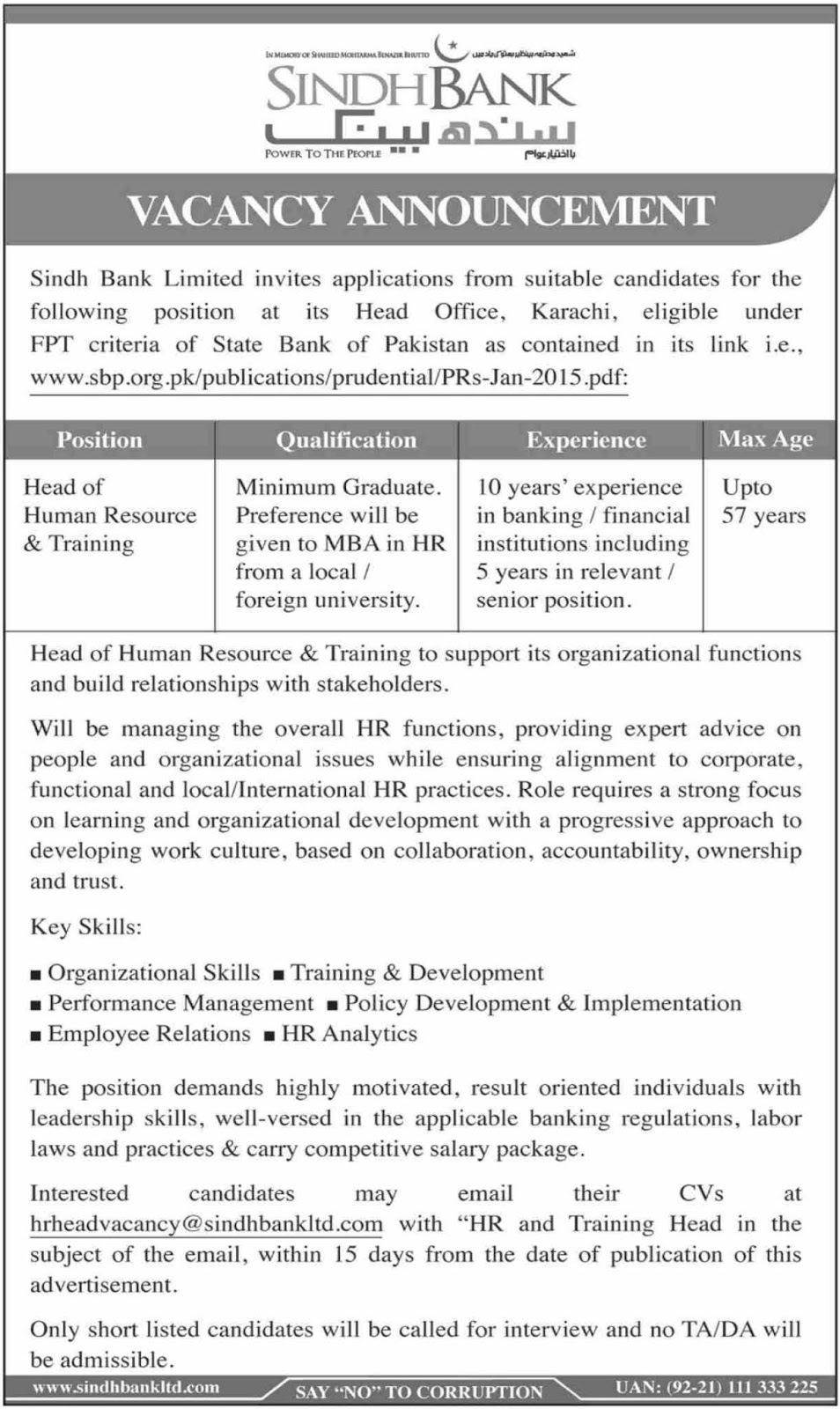 Sindh Bank Ltd Jobs 2019