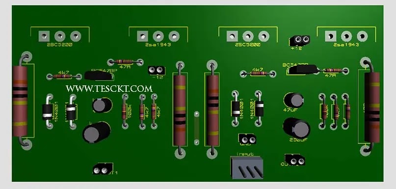 2sc5200 2sa1943 amplifier pcb 3D