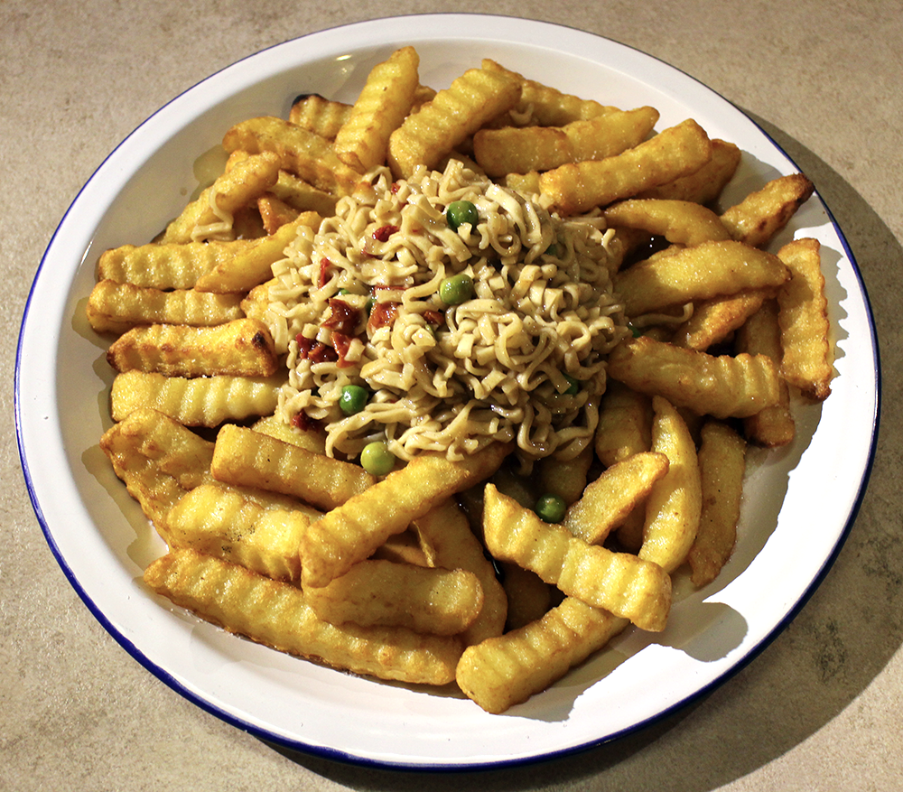 In My Caravan Kitchen Pot Noodle and Chips