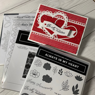 Stamp Sets and dies used to create this handmade Valentine's Day Card