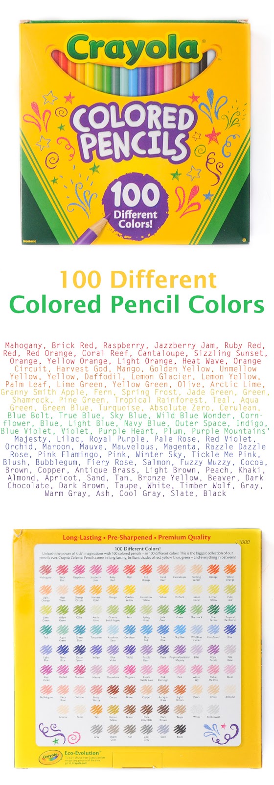 crayola 100 colored pencils whats inside the box jennys crayon crayola colored pencil color chart
