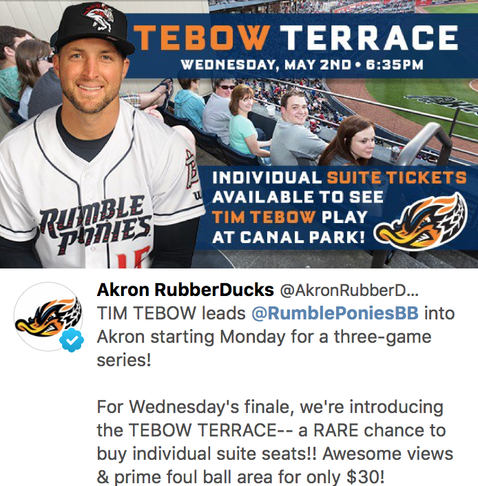 Akron Rubber Ducks Having a Tim Tebow Section?