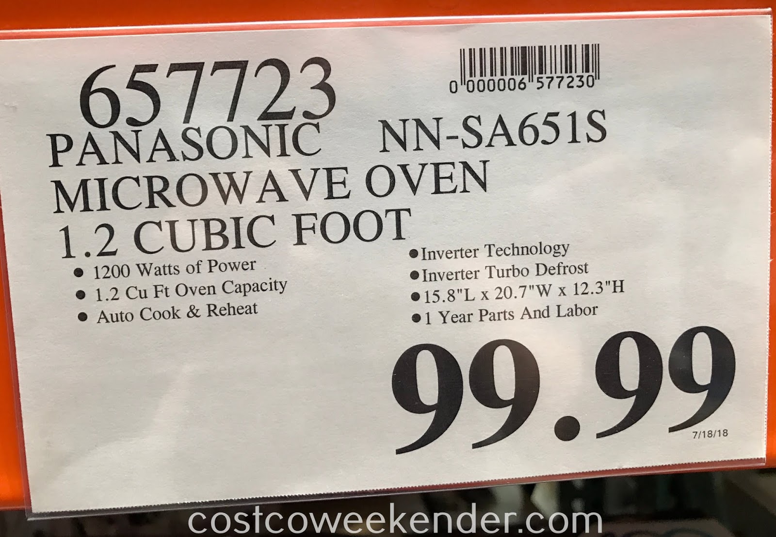 Panasonic Stainless Steel Microwave Oven (NN-SA651S) | Costco Weekender