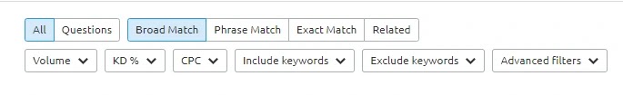 การกรองคีย์เวิร์ด - SEMRush